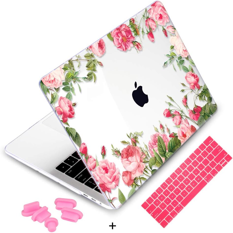 Mektron MacBook Pro 15 Case 2018 2017 2016 Release A1990 A1707, Pirnt Hard Case Shell Cover and Keyboard Skin and Dust Plug for Apple MacBook Pro 15 Inch with Touch Bar and Touch ID (Pink Flowers)
