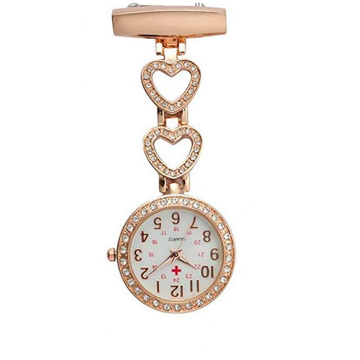 WONOLO Ladies Heart Steel Nurse Doctor Tunic Brooch Quartz FOB Pocket Medical Watch (Rose Gold)