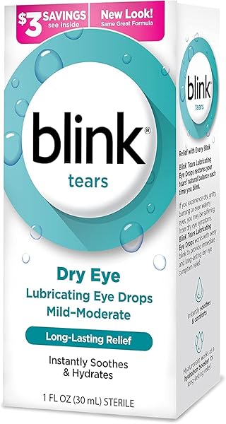 BLINK TEARS LUBRICATING EYE DROPS, MOISTURIZING & SOOTHING FOR MILD TO MODERATE DRY EYES, WITH HYALURONATE, REDUCES DISCOMFORT, LONG-LASTING HYDRATION, SOOTHES & MOISTURIZES, 1 FL OZ