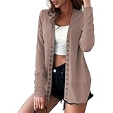 Traleubie Women's Long Sleeve V-Neck Button Down Knit Open Front Cardigan Sweater