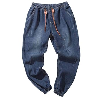 TEBAISE Herren Jeans Hose Denim Stretch Regular Fit Jeanshose Stonewashed Jogginghose Sweathose Jeansoptik Bund und Saum mit 