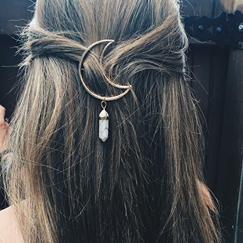 Wyhui New Fashion Cresent Moon Quartz Hexagon Prism Charm Hairpin Hair Clips Gifts Gold