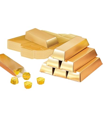 Tobeelec 30 Pcs Gold Bar Fake Gift Box Foil Gold Bar Party Favor Boxes Paper Golden Favor Boxes Treasure Brick For Christmas Party Pirate Casino Theme Party Decorations Candy Treats Chocolate