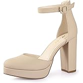 Ankis Black Platform Closed Toe Heels for Women, Womens Heels Closed Round Toe Chunky Block Pumps Shoes, 4 Inch