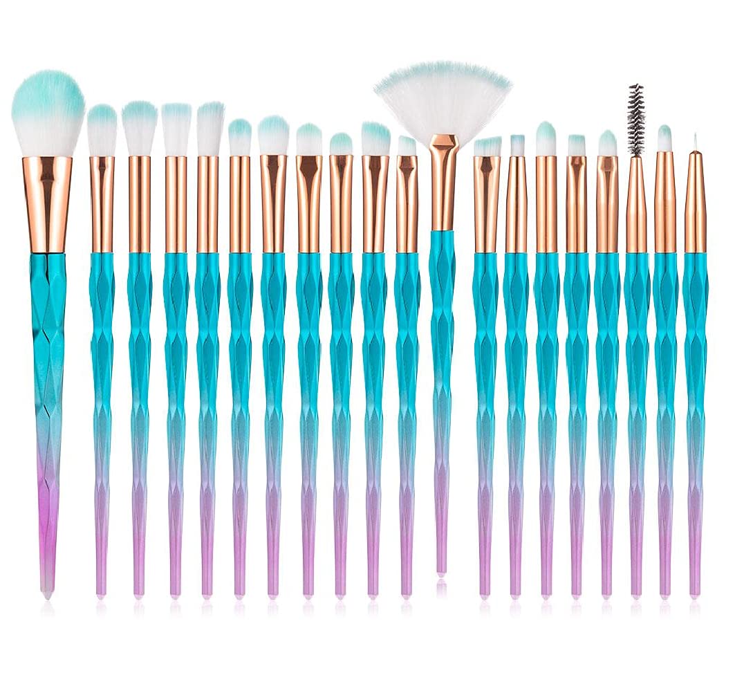 20pcs Makeup Brushes Set Eye Shadow Foundation Concealer Powder Eyebrow Eyeliner Eyelashes Lip Makeup Brushes Blending Cosmetic Beauty Tool Kit (20 TRQ/LILAC BRUSHES)