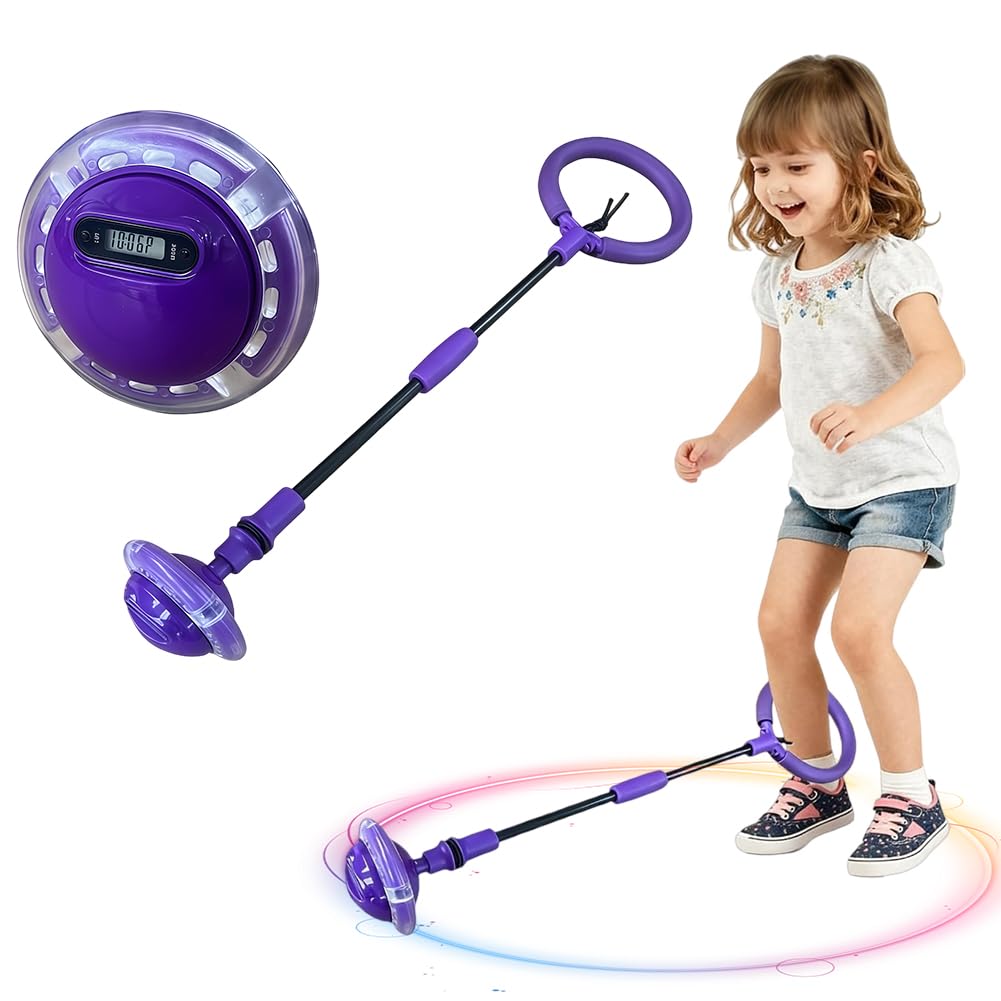 HATFRYF Ankle Skip Ball for Kids with Counter, Timer, Flash Wheel Skip Balls, Girl Birthday Gifts for Age 5 6 7 8 9 10+, Rechargeable Foldable Sports Toy Skip it Toy, Accessory Parts