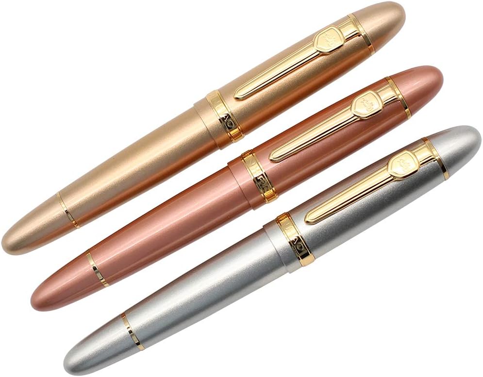 Zoohot 3 PCS Jinhao 159 Fountain Pens Medium Golden Trim Big Heavy Pen & Refill Ink Converter Business Signature Gift Collection Pen (rose gold - Image 3
