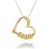 Kiddo Sky Personalized Heart Necklace with Engraved Beads To My Wife Customized Necklaces for Women Gift for Mom, Her, Lover Custom Jewelry for Mother's Day, Christmas, Birthday