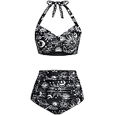Holipick Women High Waisted Bikini Set Two Piece Swimsuit Tummy Control Bathing Suit Vintage Halter Swimwear