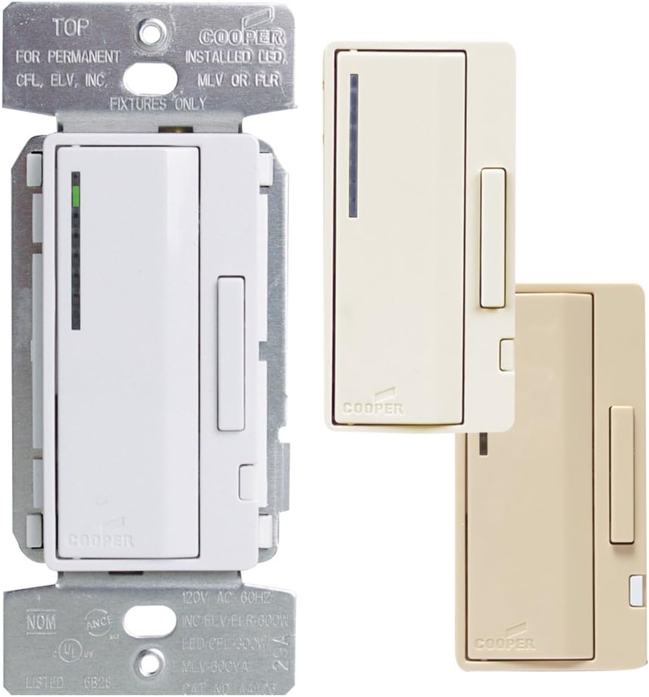EatonWiring AAL06-C2 Al Series 300W Dimmable LED/CFL Dimmer with Presets and Color Change Kit, Light Almond, White, Ivory
