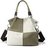 CORIOS Women Canvas Shoulder Tote Handbag - Casual Top Handle Multi-Pocket Crossbody Satchel Messenger