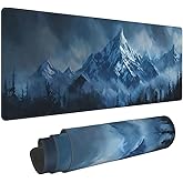 Gaming Mouse Pad, Large Non-Slip Rubber Base Mousepad, Keyboard Mouse Mat, Desk Pad with Stitched Edges, 31.5x11.8inch,Snowy Mountain