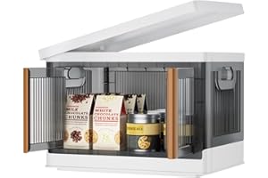 Z ZONAMA Storage Bins with Lids, Collapsible Closet Organizers and Storage 8.4 Gal, Clear Wardrobe Organizer,Stackable Plastic Container with Door for Book Clothes Home Organizing(1 Pack)