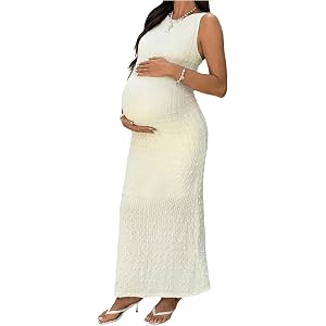 SweatyRocks Women's Maternity Dresses Baby Shower Photoshoot Bodycon Dress | Elegant Sleeveless Dress, Textured Tank Dress, P