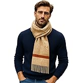 Xin Yuan Silk Cashmere scarf for Men,Winter Warm soft Tassel Jacquard 100% Cashmere Scarves with Gift Box Packaging