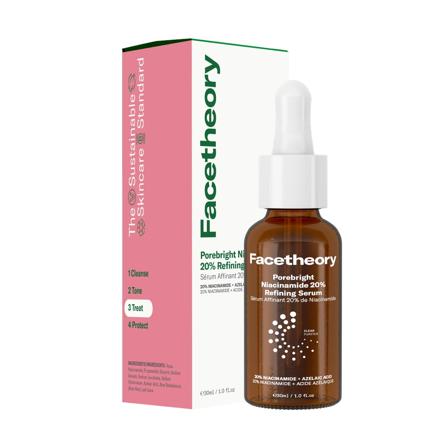 facetheory Porebright Niacinamide 20% Refining Serum (Unscented) - Advanced Niacinamide Serum with Azelaic Acid - Pro-Strength Niacinamide Face Serum for Uneven Tone & Blemishes (30 ml)
