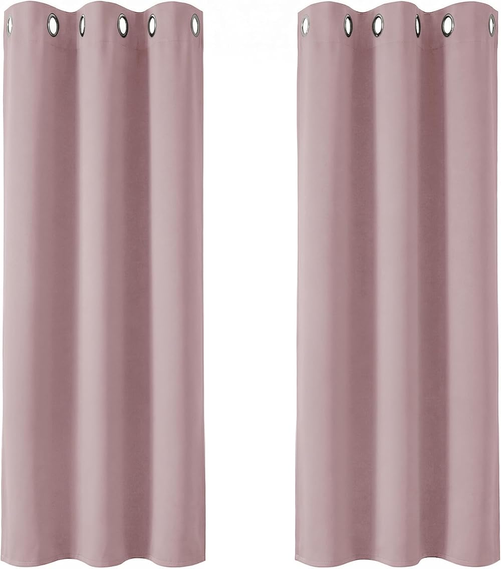 Deconovo Eyelet Curtains Blackout 42 x 54 Inch 2 Panels Pink Thermal