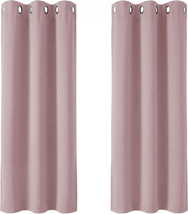 Deconovo Eyelet Curtains Blackout 42 x 54 Inch 2 Panels Pink Thermal