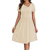MEROKEETY Women's Asymmetrical V Neck Sundress 2026 Spring Summer Short Sleeve Ruched Casual A Line Mini Dresses Pockets