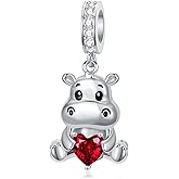 PROESS 925 Sterling Silver Hippo Charm 12 Months Birthstone Hippopotamus Charm for Hippo Bracelets Hippo Bead Hippo Jewelry for Women Hippo Lovers