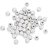 FASHEWELRY 50 Pcs 925 Sterling Silver Round Corrugated Beads Bulk 3 mm Round Ball Beads Loose Spacer Beads for Bracelet Necklace Earring DIY Crafts Jewelry Making