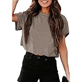 UNCLECAT Women's Cropped T Shirts Trendy Short Sleeve Crew Neck Crop Tops Solid Basic Tee