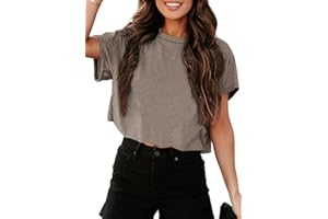 UNCLECAT Women's Cropped T Shirts Trendy Short Sleeve Crew Neck Crop Tops Solid Basic Tee