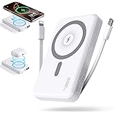 2026 Magnetic Wireless Power Bank, 16800mAh Portable Charger with 2 Built in Cables, LED Display Magnetic Battery Pack Travel Essentials for iPhone 17/16/15/14/13/12/Pro/Mini/Pro Max Andriod-White