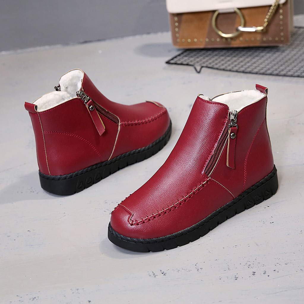 Bags Cases Sleeves Outtop Tm Women Leather Snow Boots Ladies Solid Color Flat With Zipper Keep Warm Round Toe Ankle Boots Shoes Messenger Bags
