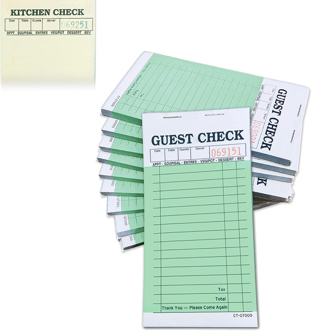 WeiLife 10pk Carbonless Guest Check Pads Waitress Restaurant Order Forms 500