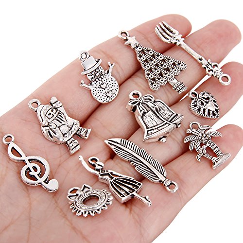 KeyZone Wholesale 100 Pieces Antique Silver Mixed Christmas Charms Pendants DIY for Jewelry Making and Crafting - Thumbnail 4