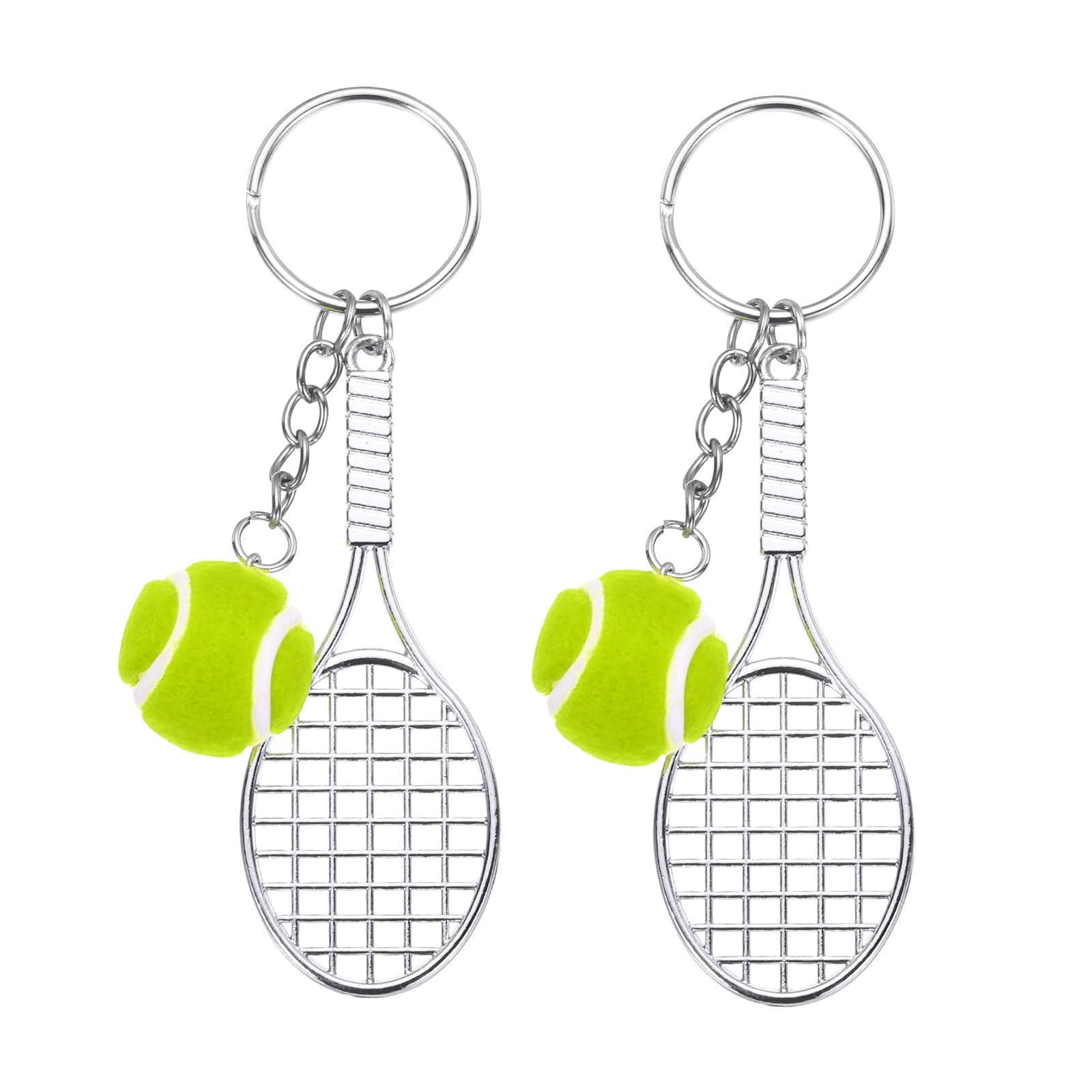 PATIKIL Tennis Keychain, 2 Pcs Metal Tennis Racket Key Chains Sports Novelty Charm Pendant for Backpacks, Gift, Party Favor, Souvenir, Sports Fan, Green