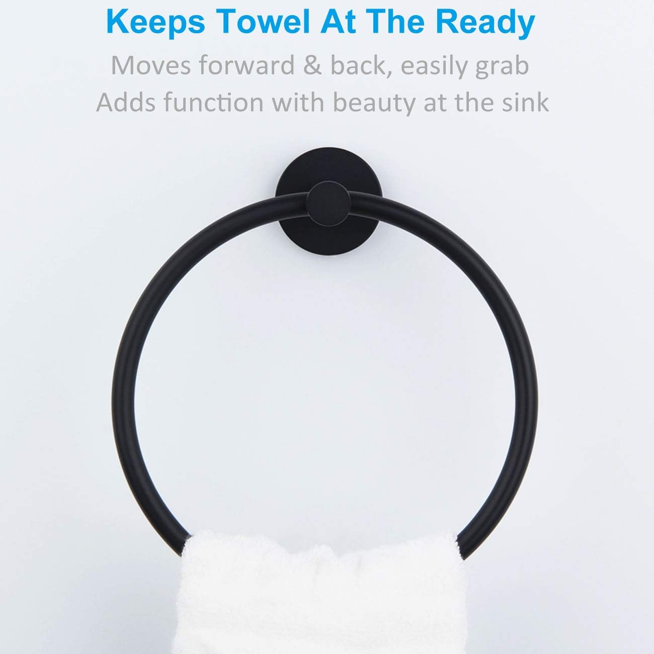 Matte Black Towel Ring, APLusee Hand Towel Holder Stainless Steel Modern Round Bathroom Kitchen Storage Hanger Wall Mounted: Home Improvement