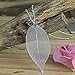Leaf Necklace Statement Natural Leaf Necklace Boho Jewelry Silver Plated Leaf Pendant Necklace (White)