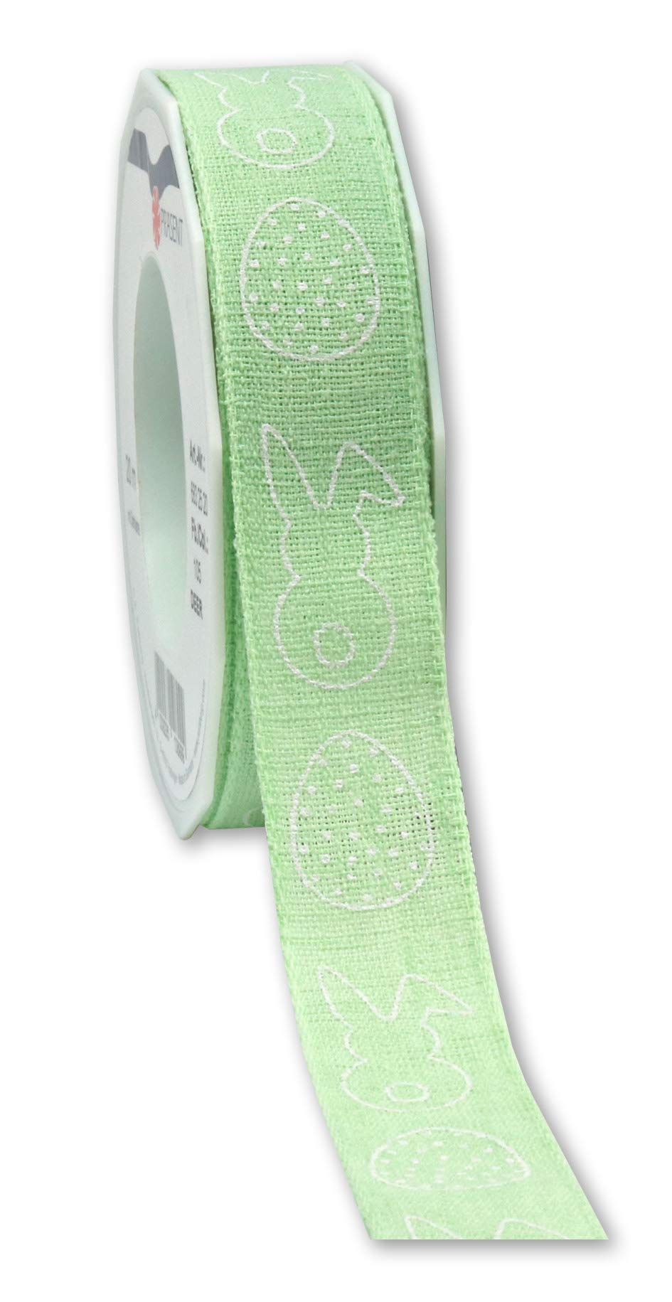 Präsent - Breda Printed Linen Ribbon Pastel Green 25 mm Width, 15 m Length
