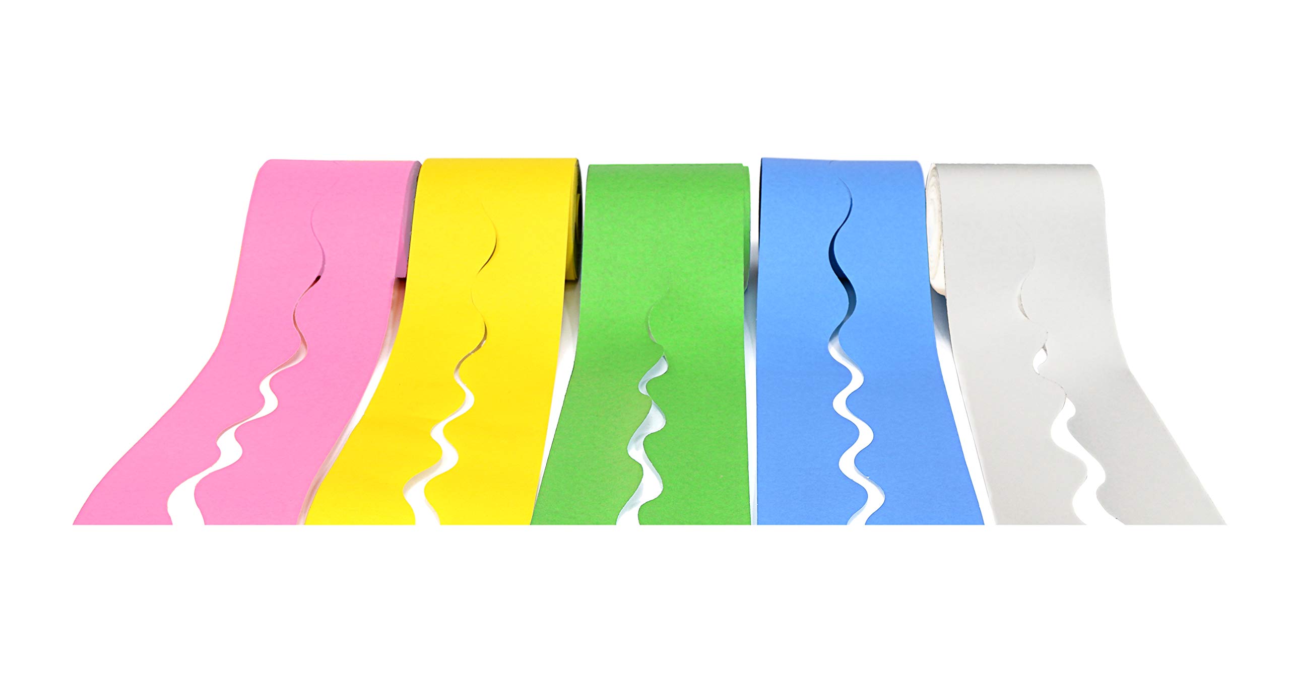 Creativity Inspired Scalloped Poster Paper Poster/Noticeboard Border, Cool Colours, Pack of 5, 100mm x 5m Rolls, Ideal for Classrooms, Schools, Offices, Display Boards & Bulletin Boards