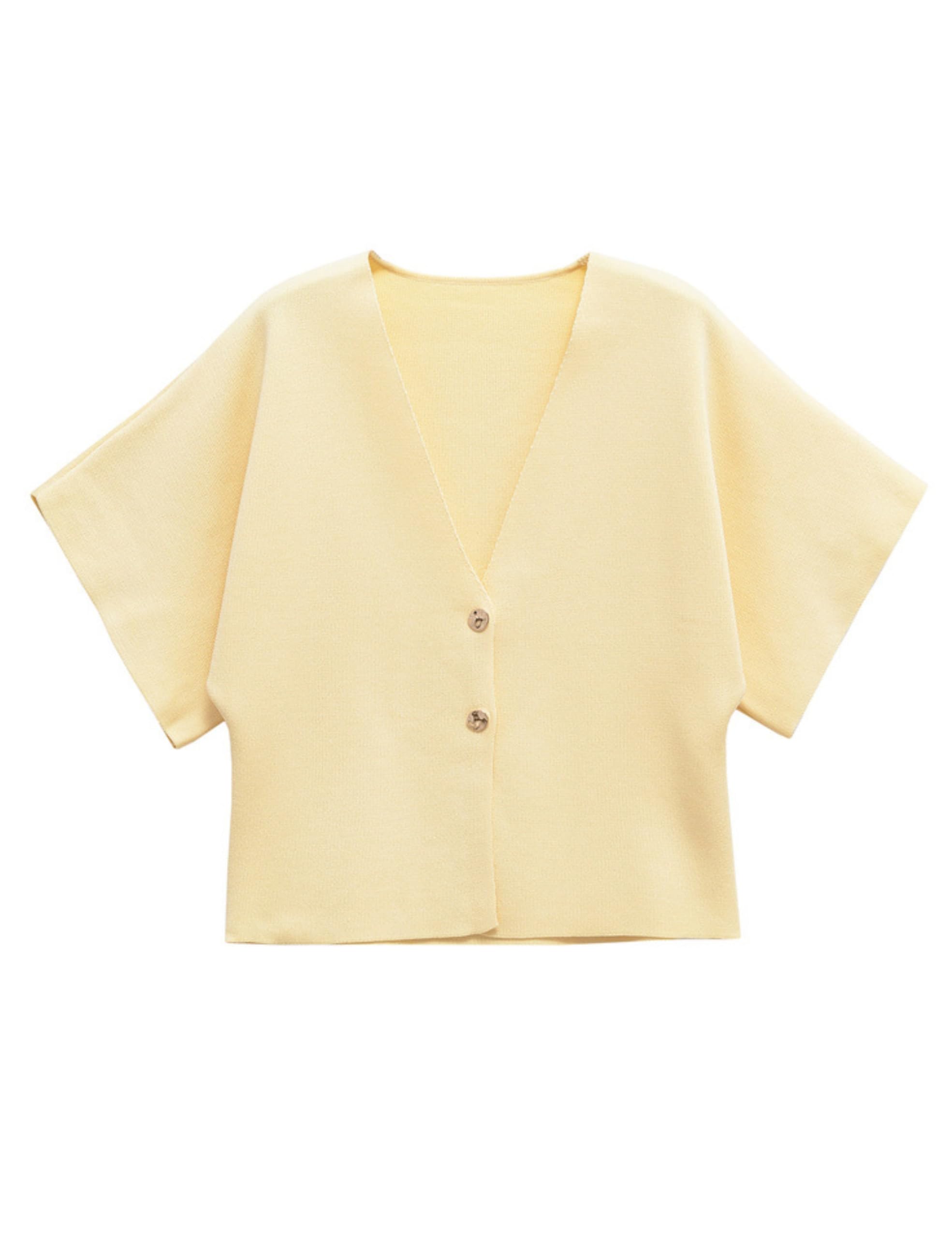 Photo 1 of Wanzetaly Womens Oversized Cardigans Short Sleeve Lightweight Button V Neck Casual Knit Sweater Outerwear (0570-Yellow-M)