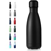 Volhoply 12oz Small Water Bottle Stainless Steel, BPA Free Insulated Water Bottles, Double Wall Cola Shape Flask, Keeps Cold 24 Hours and Hot 12 Hours for Kids Handbag (Black,1)