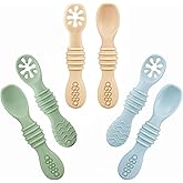 PandaEar 6 Pack Silicone Baby Spoons, First Stage Self Feeding Utensils | Soft Silicone Tip, Shallow Spoon Design, Easy Grip 