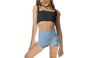 Haloumoning Girls Athletic High Waisted Ruffle Shorts - Comfy Yoga Dance Workout Gymnastics