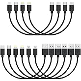 [1FT, 10-Pack] Multi Short USB Charging Cables, Fast Charge & Sync Type-C/Lightning/Micro Cords Bulk for Charging Station Compatible with iPhone16&15, iPhone5-14, iPads, iPods, Mobiles, Tablets, Black