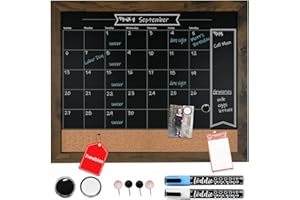 Loddie Doddie Chalkboard Calendar & Bulletin Combo Board - 18" x 24" Rustic Frame - Includes Chalk Markers, Push-Pins, Magnets & Blackboard - Cork Calendar - Kitchen Calendar Wall Organizer