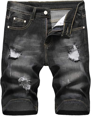 mens black skinny ripped shorts