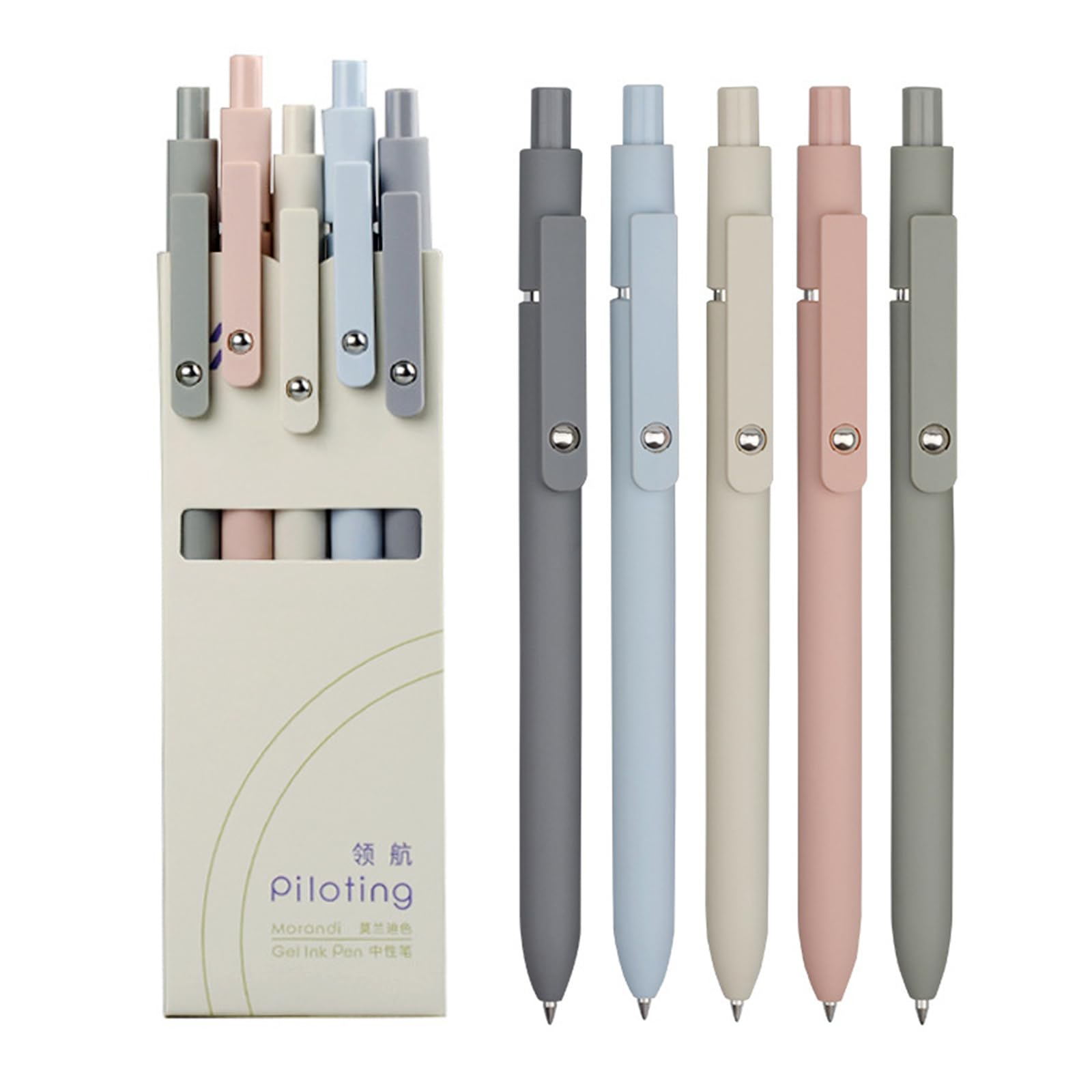 Chongning Gel Pens, 0.5mm Black Ink Retractable Pens for Writing, Office & School Supplies - 5 Pcs Morandi