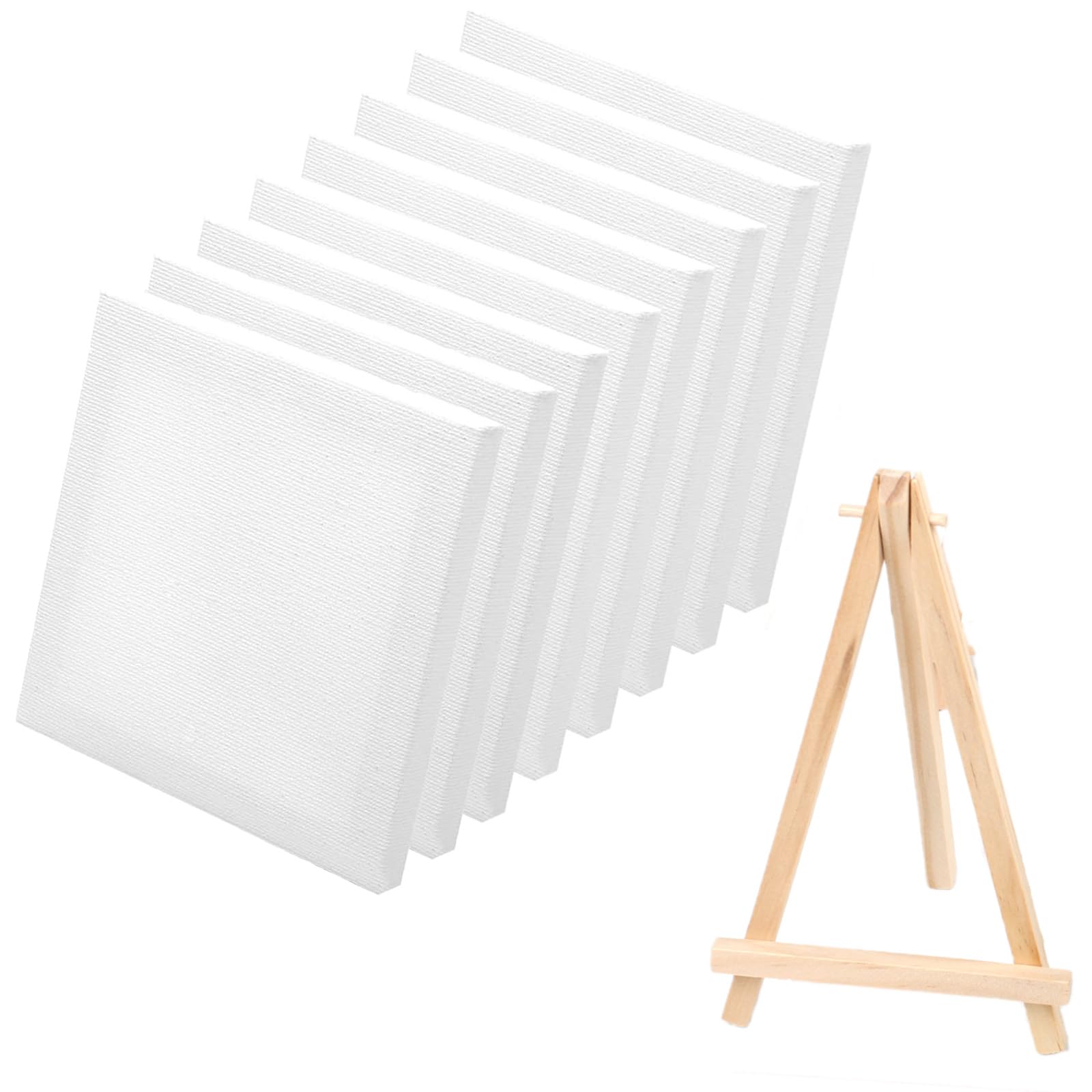 GETFACAI 8 PCS 10x10×0.8cm Small Canvases for Painting with 1 Mini 9x16cm Canvas Easel, Canvas Board Set for Acrylic, Oil, Watercolor, Tempera Art Projects, Canvas Panels for Professional Artist,