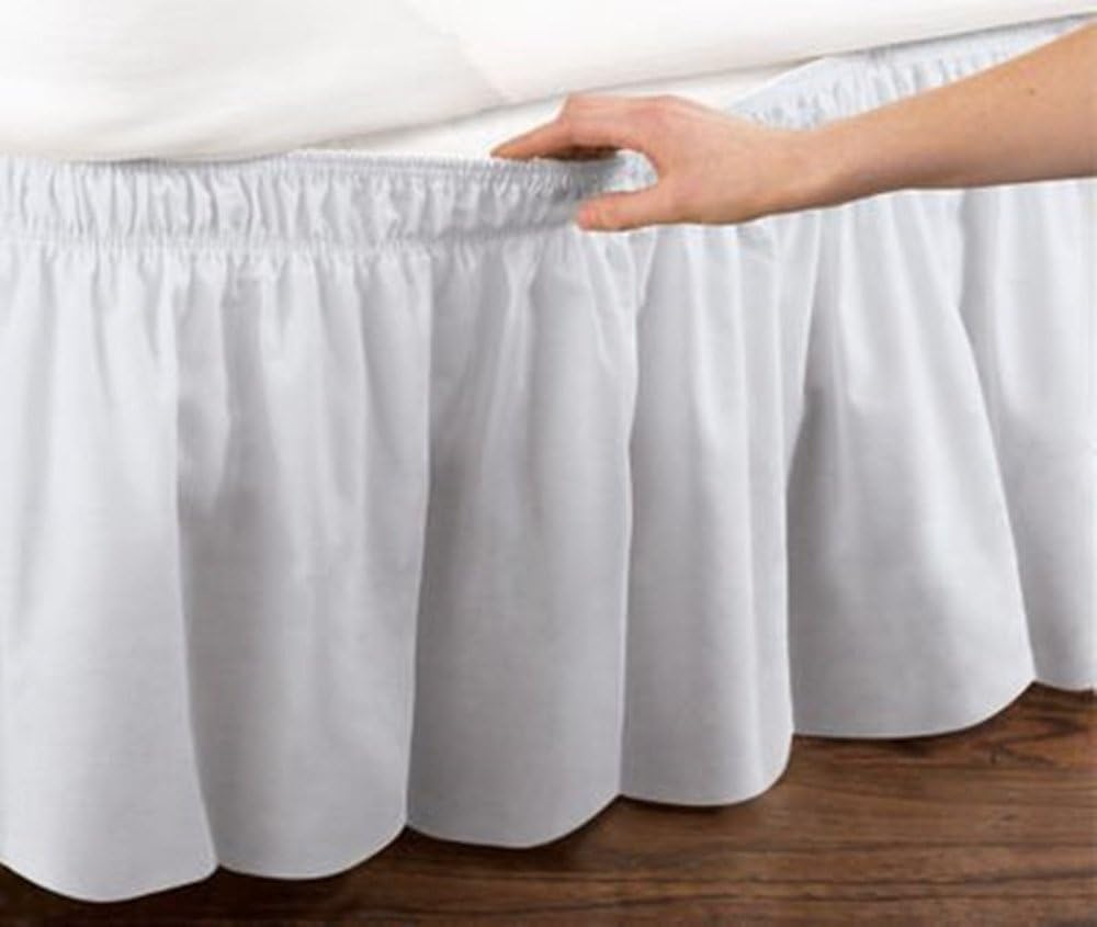 lazy penguin Ruffled Bed Skirt Elastic Bed Wrap Around Style Ruffle Drop (Twin/Full, White)