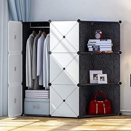 Kopasd Armoire Penderie Portable Etagere De Rangement Avec 6 Casiers Cubes De Stockage Modulaire En Plastique En Metal Stable Assemblage Facile Pour Vetements Accessoires Jouets Noir Et Blanc Amazon Fr Cuisine Maison