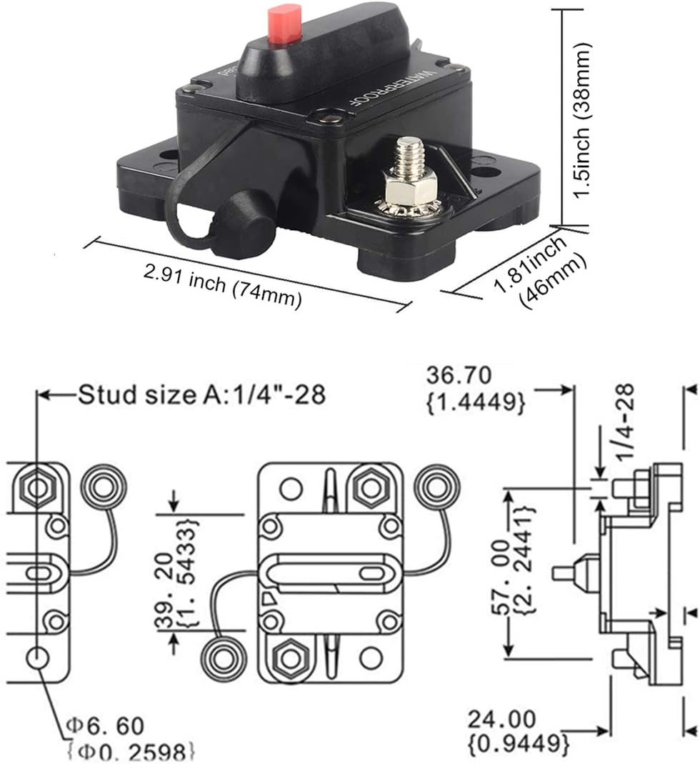 OUHL 50 Amp Circuit Breaker Manual Reset 30-250A for Car Truck Rv ATV Marine Trolling Motors Boat Vehicles,12V-48V DC Waterproof (50A): Automotive
