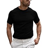 Runcati Mens Casual T Shirt Stretch Short Sleeve Knit Slim Fit Crew Neck Pullover Sweater Solid Basic Tops