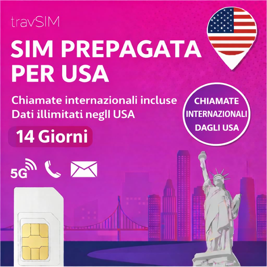 travSIM USA SIM card | Uses the T-Mobile Network | 50GB data, unlimited national calls & texts | USA SIM card also has unlimited calls to 30+ countries from the USA | USA SIM card 14 days